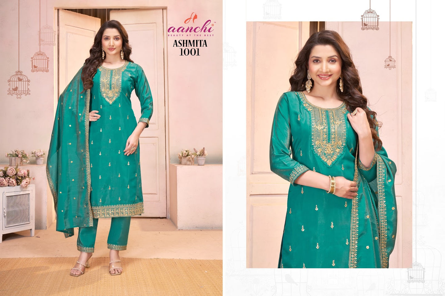 Ashmita Aanchi Roman Simmer Readymade Pant Style Suits Exporter India