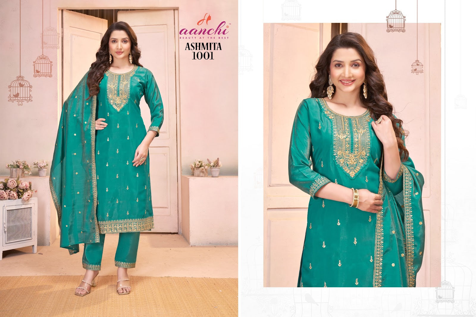 Ashmita Aanchi Roman Simmer Readymade Pant Style Suits Exporter India