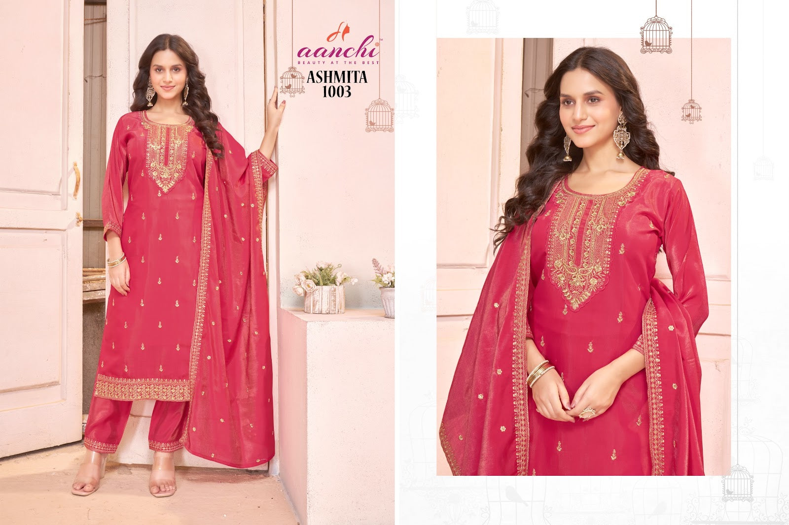 Ashmita Aanchi Roman Simmer Readymade Pant Style Suits Exporter India