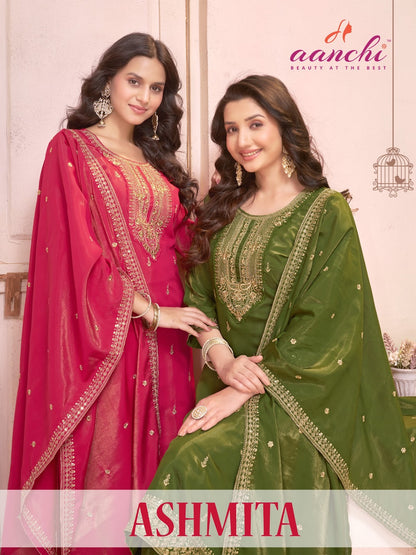 Ashmita Aanchi Roman Simmer Readymade Pant Style Suits Exporter India