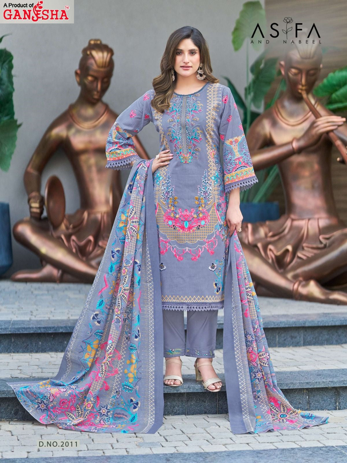 Asifa And Nabeel Vol 2 Ganesha Mix Cotton Karachi Salwar Suits Supplier Ahmedabad