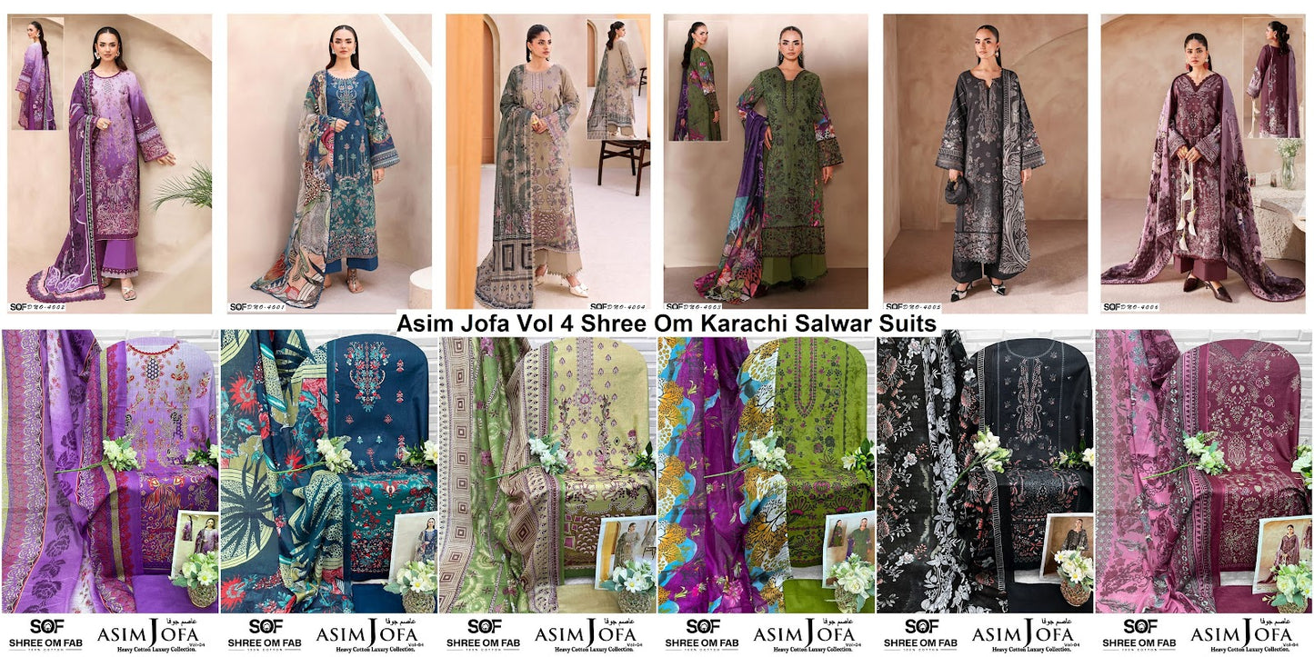 Asim Jofa Vol 4 Shree Om Mix Cotton Karachi Salwar Suits Manufacturer Ahmedabad