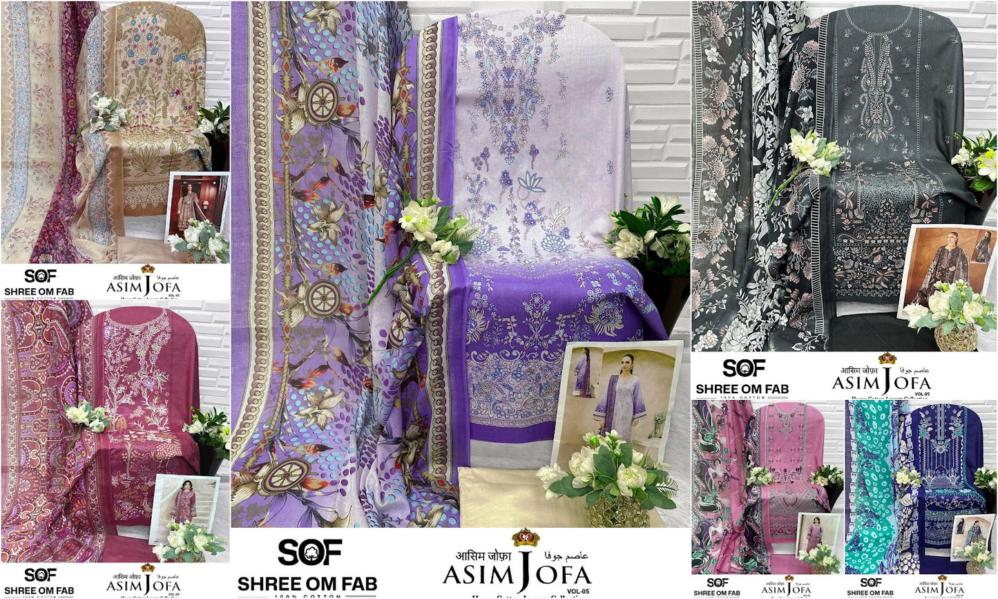 Asim Jofa Vol 5 Shree Om Cotton Karachi Salwar Suits Wholesale Price