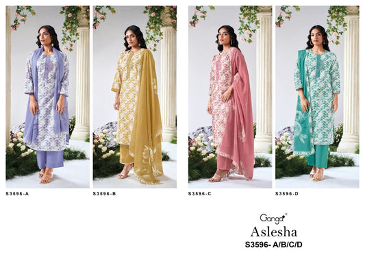Aslesha 3596 Ganga Cotton Linen Pant Style Suits Exporter India