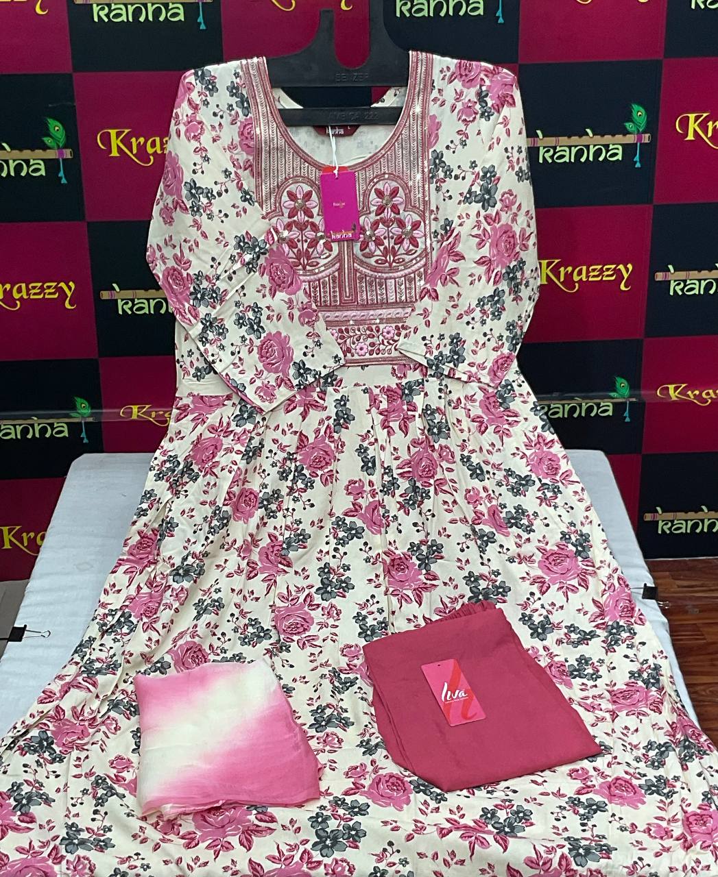 Asman 280125 Kanha Reyon Readymade Anarkali Suits Supplier Ahmedabad