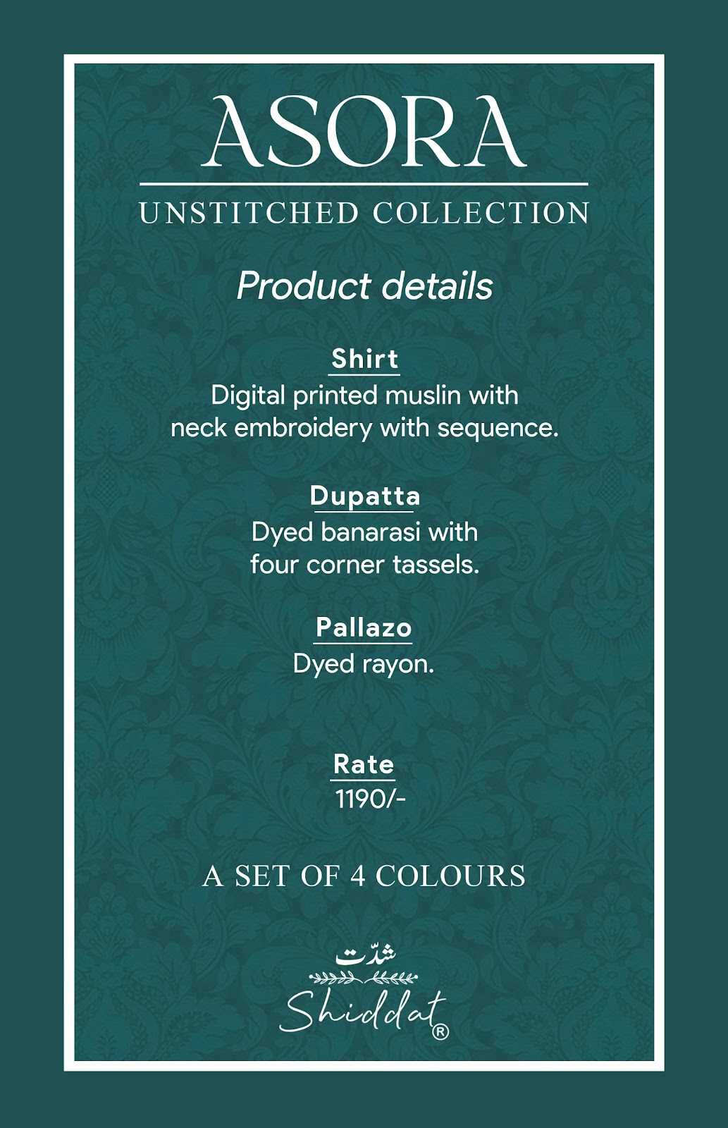 Asora Shiddat Muslin Plazzo Style Suits Supplier
