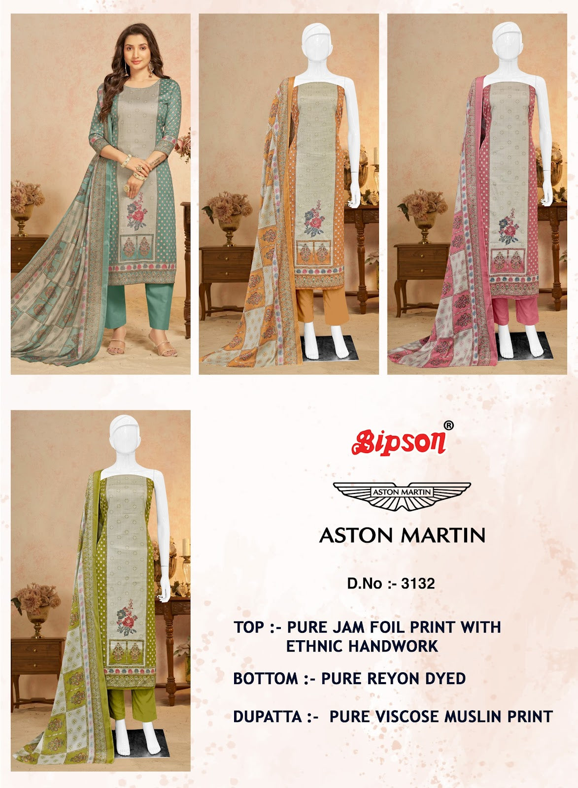Aston Martin 3132 Bipson Prints Pure Jaam Pant Style Suits Exporter India