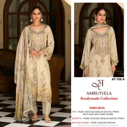 At-106 Amrutvela Viscose Muslin Pakistani Salwar Suits Exporter