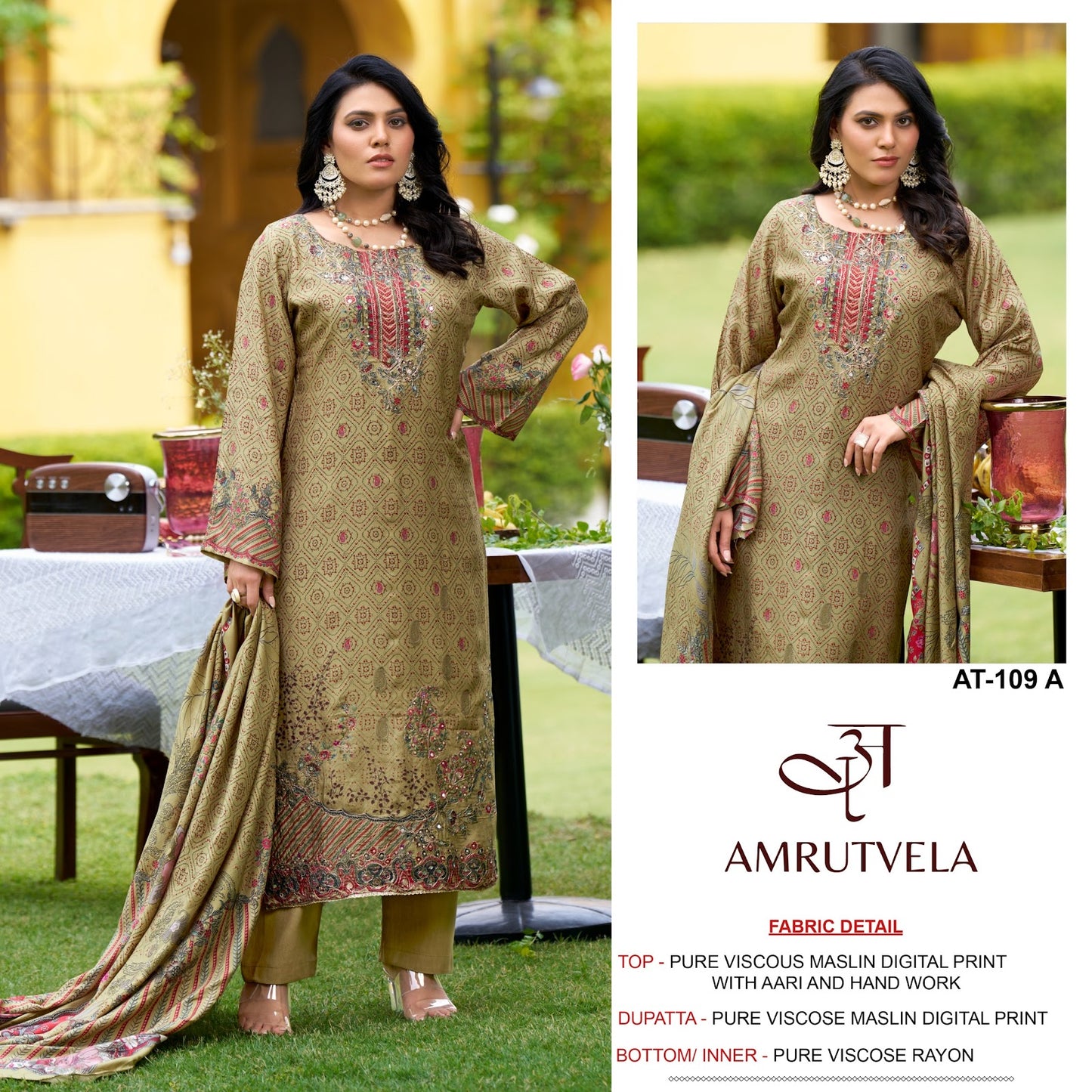 At-109 Amrutvela Viscose Muslin Karachi Salwar Suits Wholesaler India
