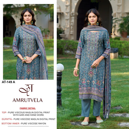 At-149 Amrutvela Viscose Muslin Pakistani Salwar Suits Supplier