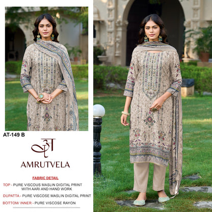 At-149 Amrutvela Viscose Muslin Pakistani Salwar Suits Supplier