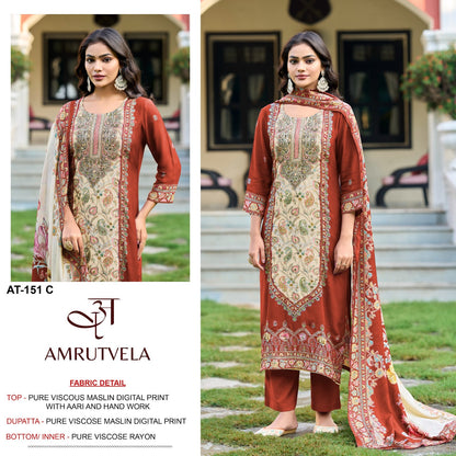 At-151 Amrutvela Viscose Muslin Pakistani Salwar Suits Wholesaler Ahmedabad