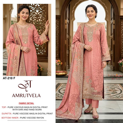 At-210 Ef Amrutvela Viscose Muslin Pakistani Salwar Suits Wholesaler