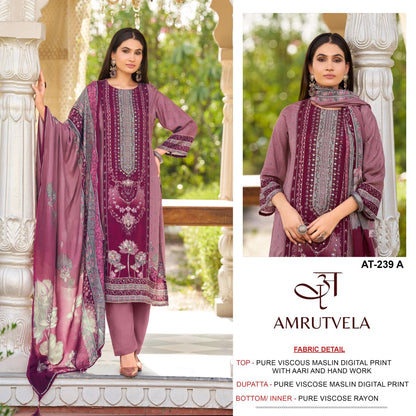 At-239 Amrutvela Viscose Muslin Pakistani Readymade Suits Wholesale Price