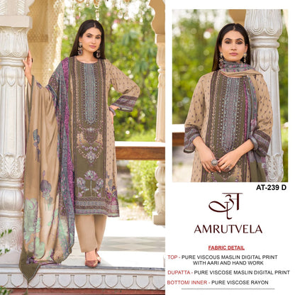 At-239 Amrutvela Viscose Muslin Pakistani Readymade Suits Wholesale Price