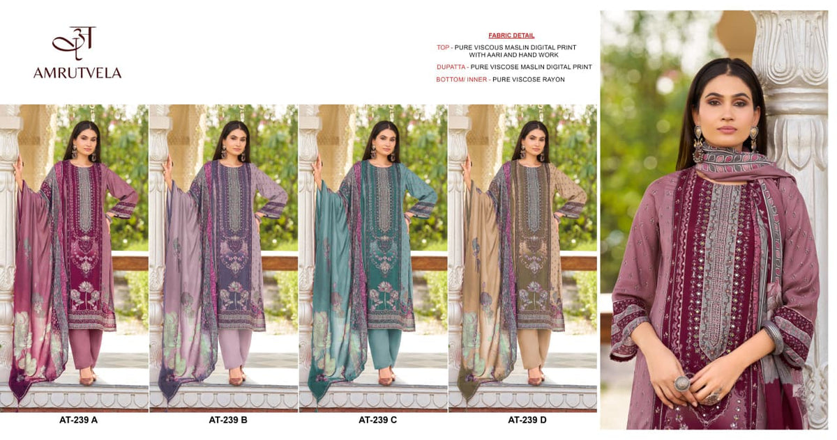 At-239 Amrutvela Viscose Muslin Pakistani Readymade Suits Wholesale Price