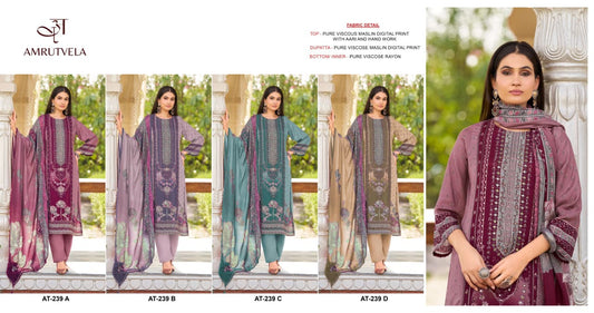 At-239 Amrutvela Viscose Muslin Pakistani Readymade Suits Wholesale Price