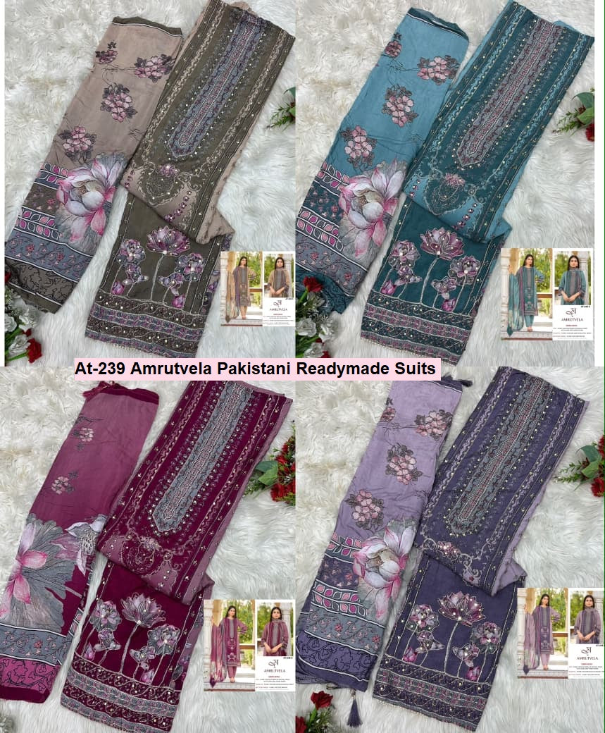 At-239 Amrutvela Viscose Muslin Pakistani Readymade Suits Wholesale Price