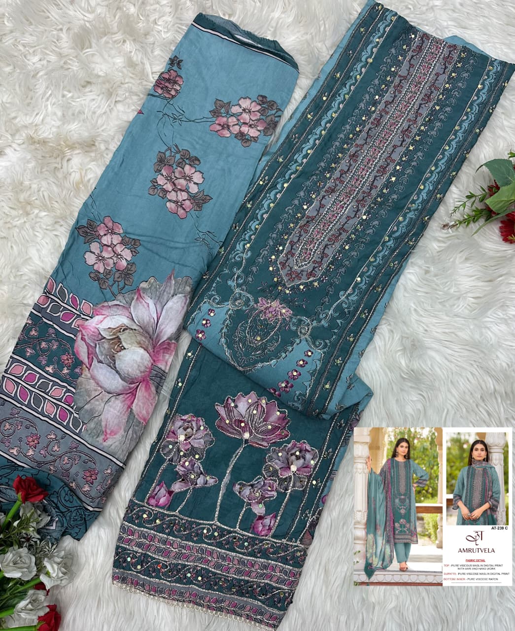 At-239 Amrutvela Viscose Muslin Pakistani Readymade Suits Wholesale Price
