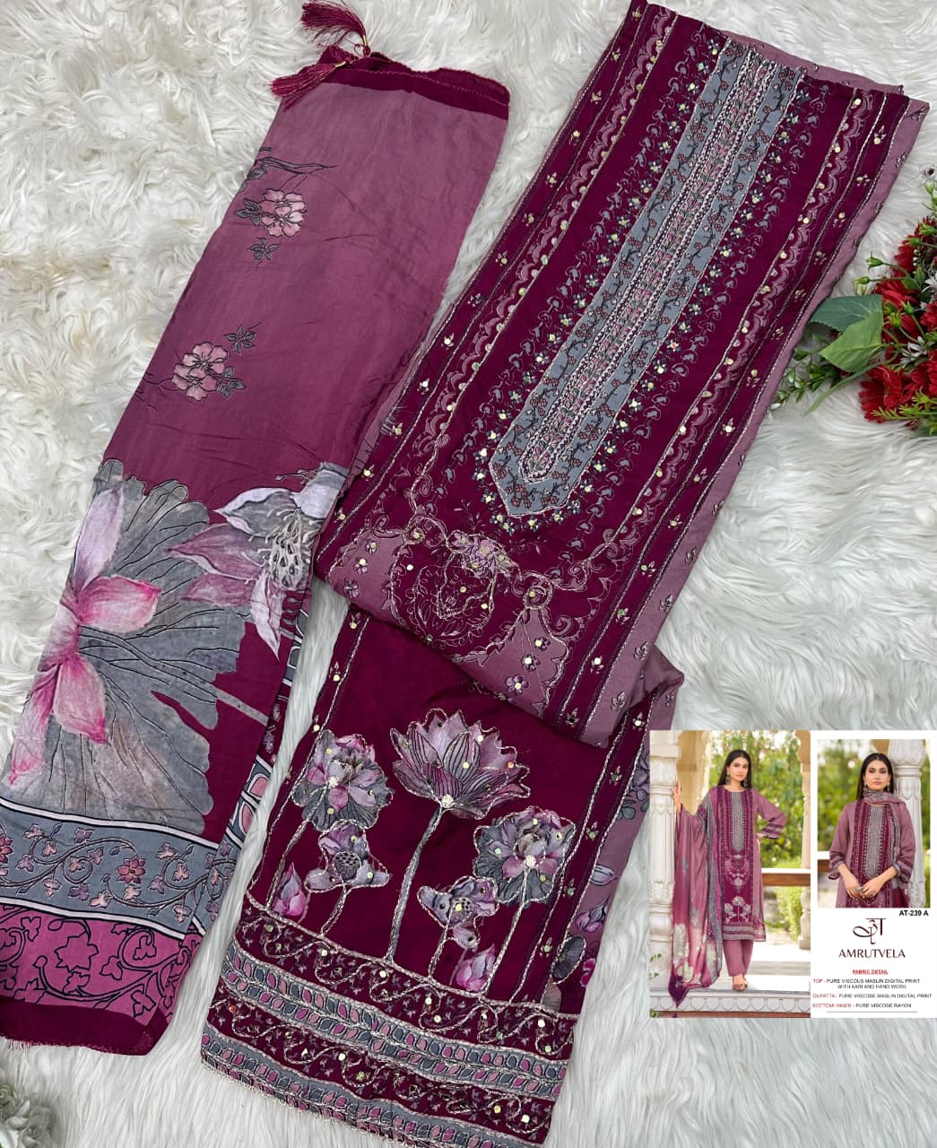 At-239 Amrutvela Viscose Muslin Pakistani Readymade Suits Wholesale Price