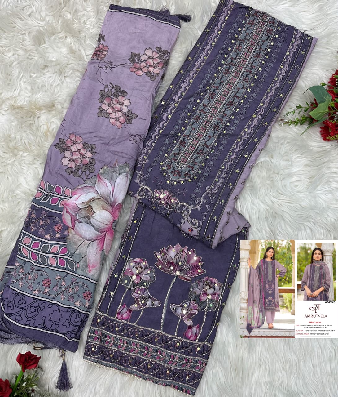 At-239 Amrutvela Viscose Muslin Pakistani Readymade Suits Wholesale Price
