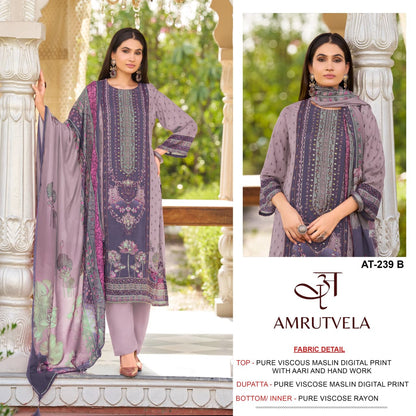 At-239 Amrutvela Viscose Muslin Pakistani Readymade Suits Wholesale Price