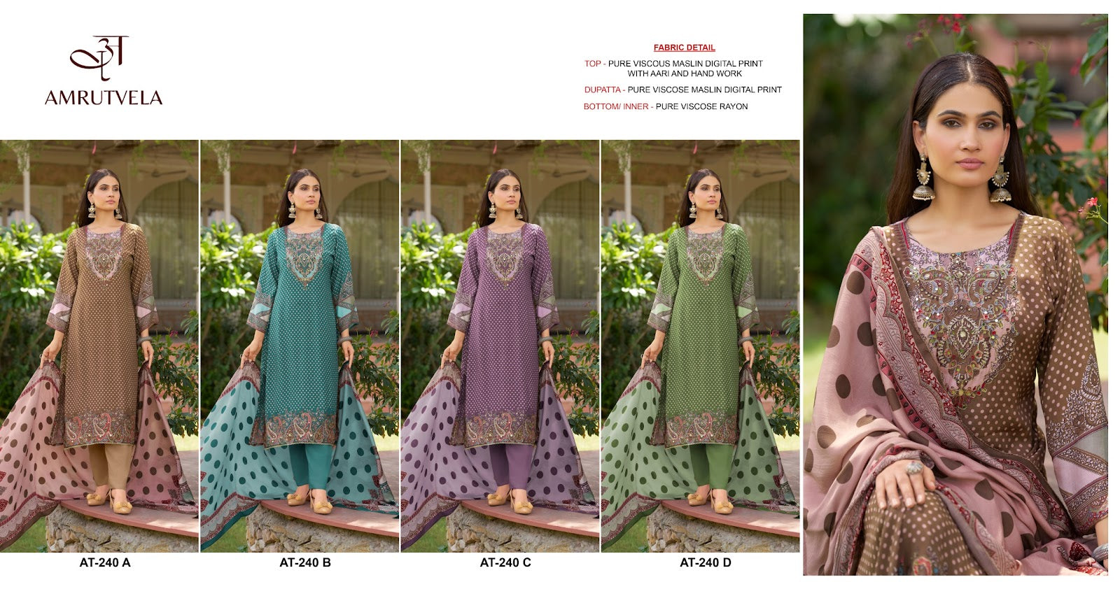 At-240 Amrutvela Viscose Muslin Pakistani Salwar Suits Manufacturer Ahmedabad
