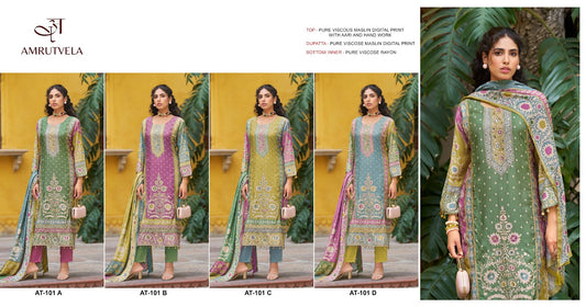 At101 Amrutvela Pure Viscose Muslin Karachi Salwar Suits Supplier Ahmedabad