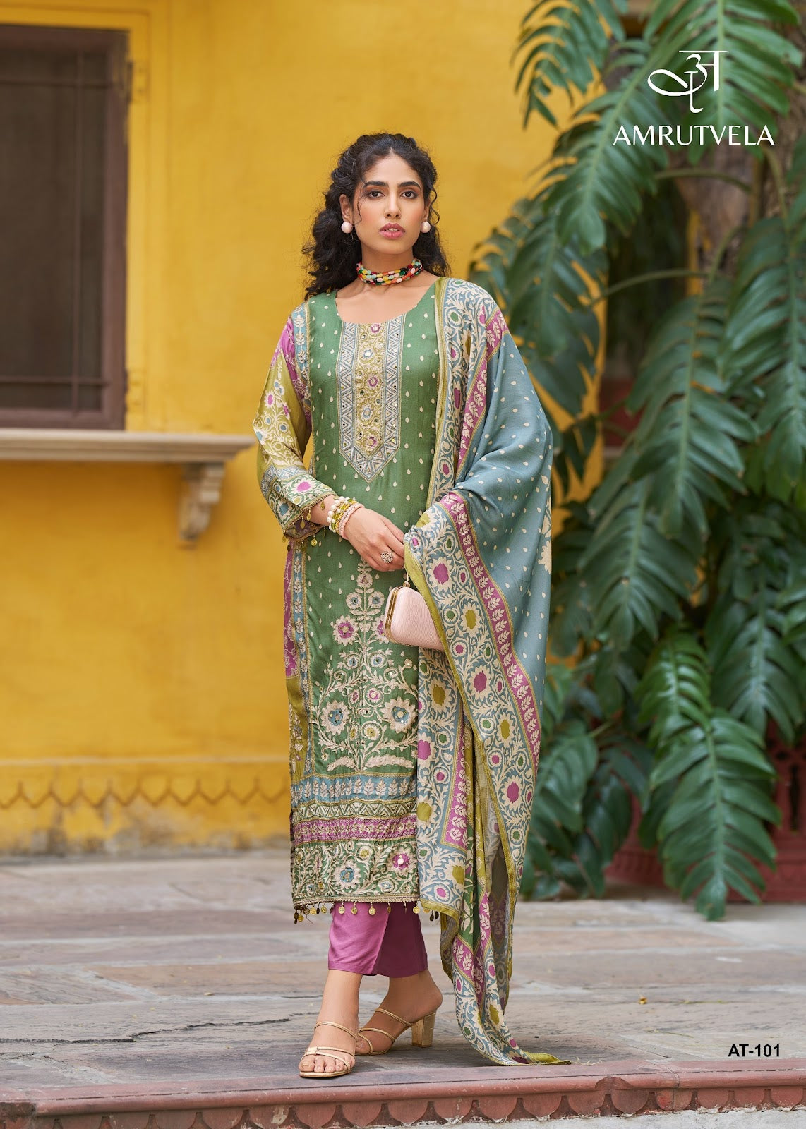 At101 Amrutvela Pure Viscose Muslin Karachi Salwar Suits Supplier Ahmedabad