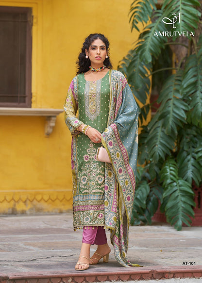 At101 Amrutvela Pure Viscose Muslin Karachi Salwar Suits Supplier Ahmedabad