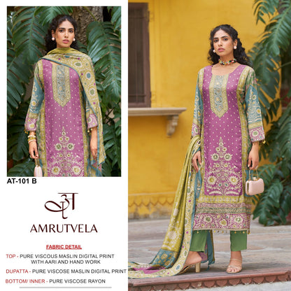 At101 Amrutvela Pure Viscose Muslin Karachi Salwar Suits Supplier Ahmedabad