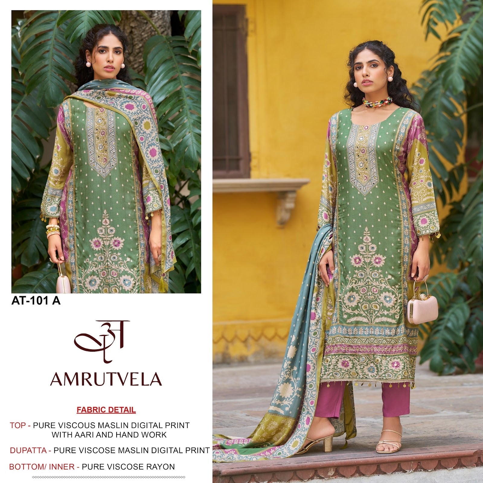 At101 Amrutvela Pure Viscose Muslin Karachi Salwar Suits Supplier Ahmedabad