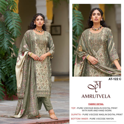 At122 Amrutvela Pure Viscose Muslin Karachi Salwar Suits Wholesaler