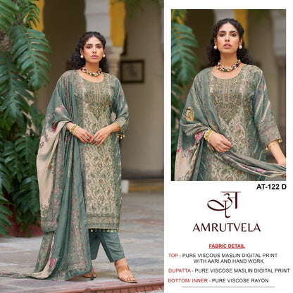 At122 Amrutvela Pure Viscose Muslin Karachi Salwar Suits Wholesaler