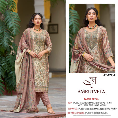 At122 Amrutvela Pure Viscose Muslin Karachi Salwar Suits Wholesaler