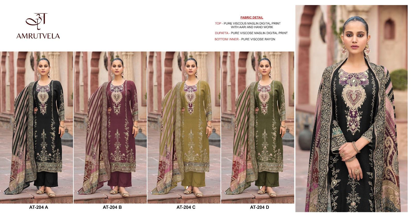 At204 Amrutvela Viscose Muslin Pakistani Salwar Suits Exporter Ahmedabad