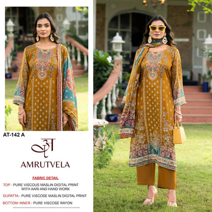 At 142 Amrutvela Viscose Muslin Karachi Salwar Suits Wholesale Rate