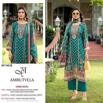 At 142 Amrutvela Viscose Muslin Karachi Salwar Suits Wholesale Rate