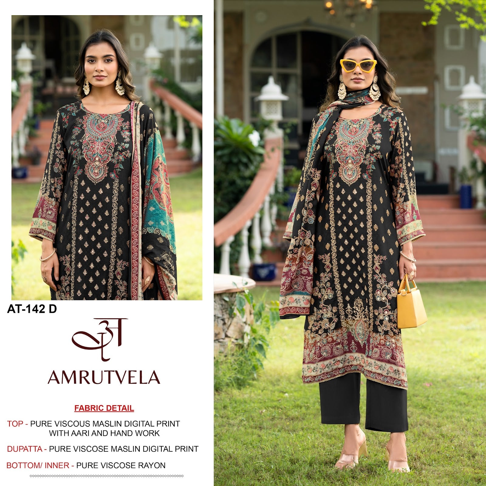 At 142 Amrutvela Viscose Muslin Karachi Salwar Suits Wholesale Rate