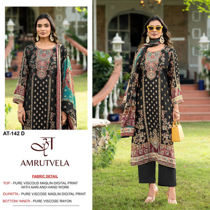 At 142 Amrutvela Viscose Muslin Karachi Salwar Suits Wholesale Rate