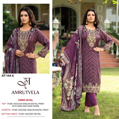 At 144 Amrutvela Viscose Muslin Karachi Salwar Suits Supplier Ahmedabad