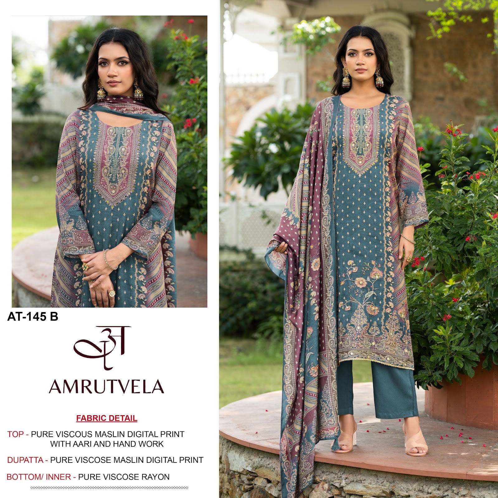 At 145 Amrutvela Viscose Muslin Karachi Salwar Suits Exporter Ahmedabad