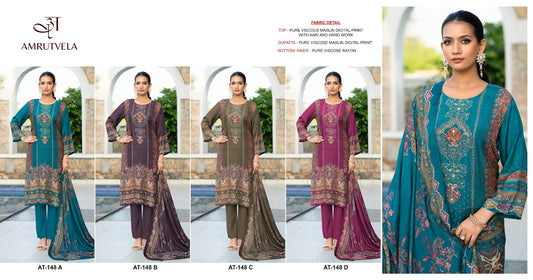 At 148 Amrutvela Viscose Muslin Karachi Salwar Suits Supplier