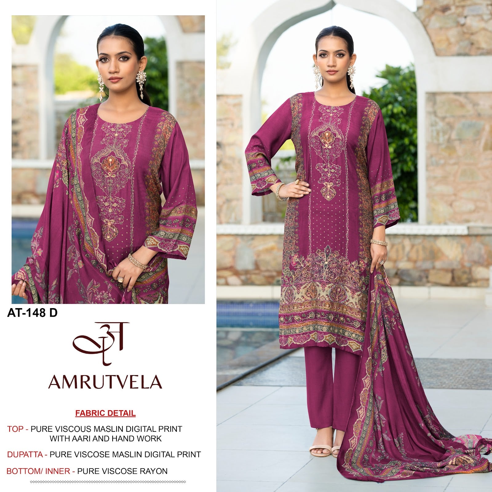 At 148 Amrutvela Viscose Muslin Karachi Salwar Suits Supplier