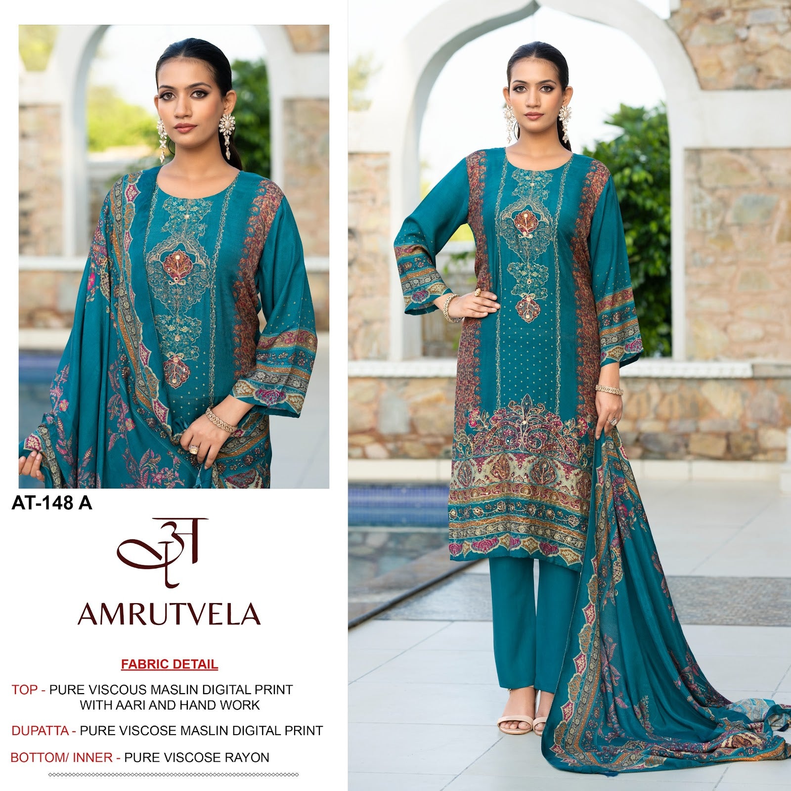 At 148 Amrutvela Viscose Muslin Karachi Salwar Suits Supplier