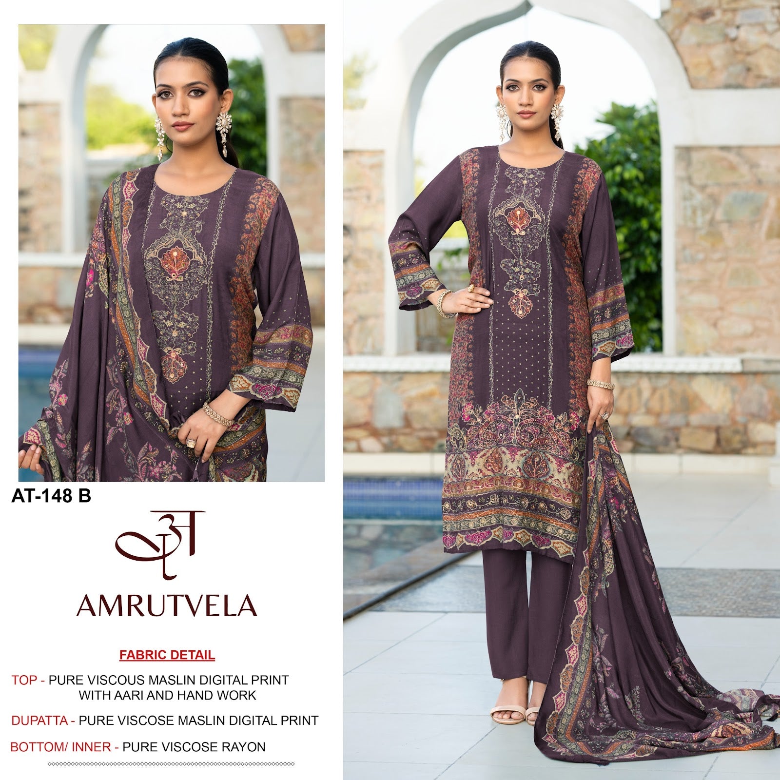 At 148 Amrutvela Viscose Muslin Karachi Salwar Suits Supplier