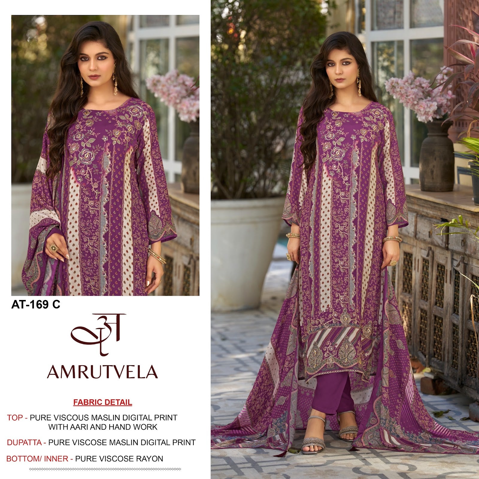 At 169 Amrutvela Viscose Muslin Karachi Salwar Suits Wholesaler Ahmedabad