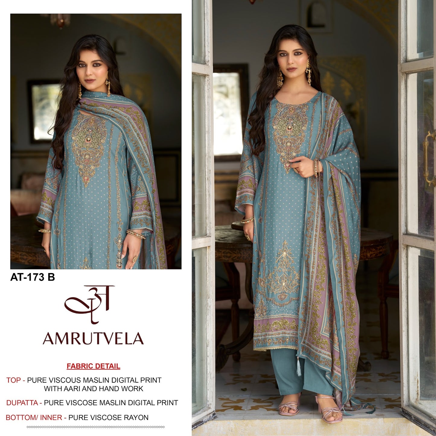 At 173 Amrutvela Viscose Muslin Karachi Salwar Suits Exporter Ahmedabad