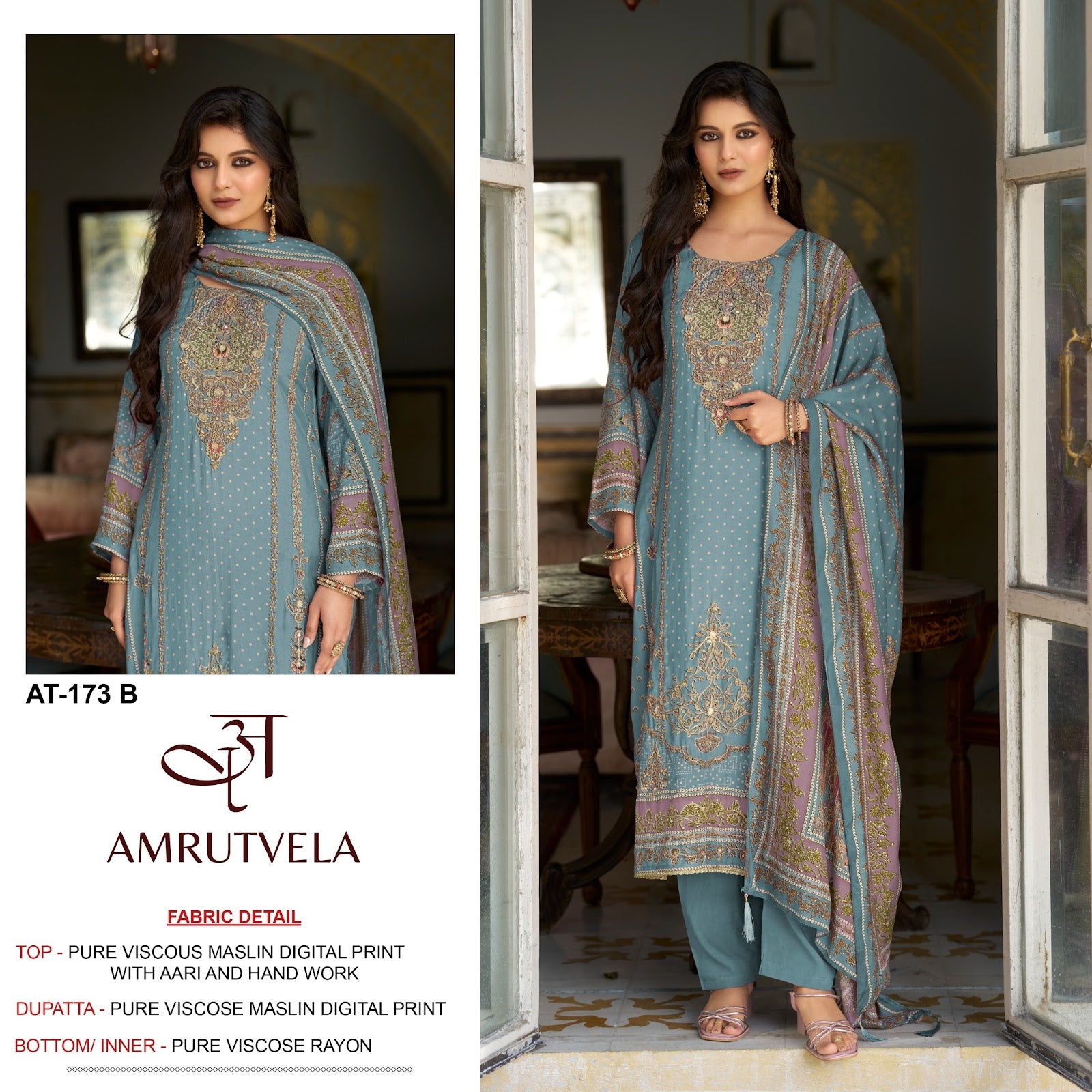 At 173 Amrutvela Viscose Muslin Karachi Salwar Suits Exporter Ahmedabad