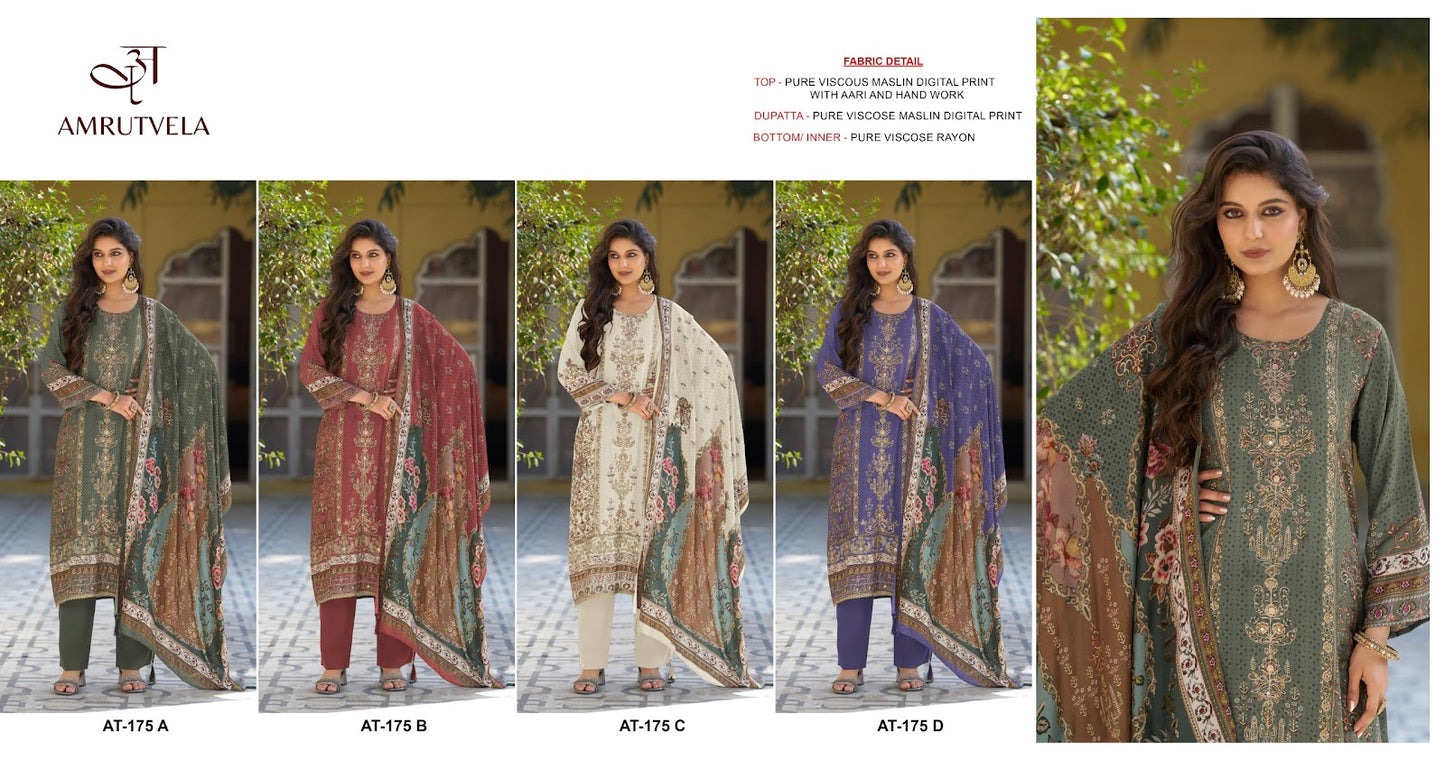 At 175 Amrutvela Viscose Muslin Karachi Salwar Suits Supplier